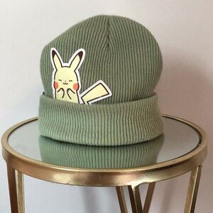 Kids Green Beanie with Pikachu